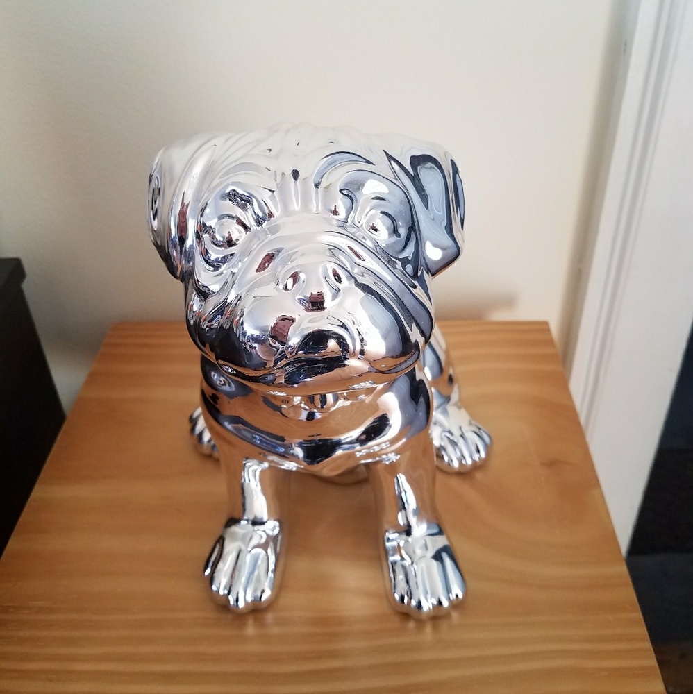 Silver pug / bulldog statue